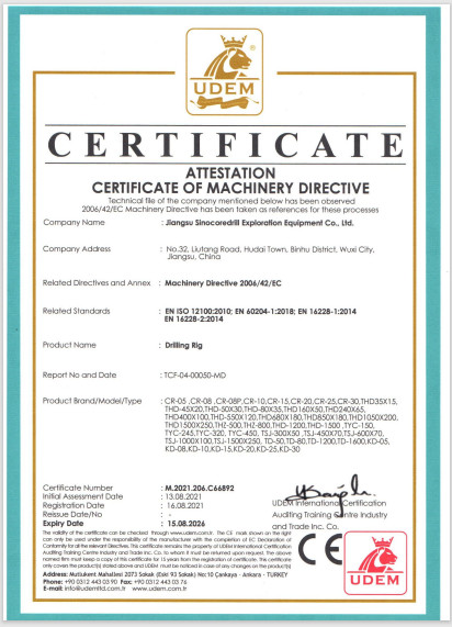 Trung Quốc Jiangsu Sinocoredrill Exploration Equipment Co., Ltd Chứng chỉ